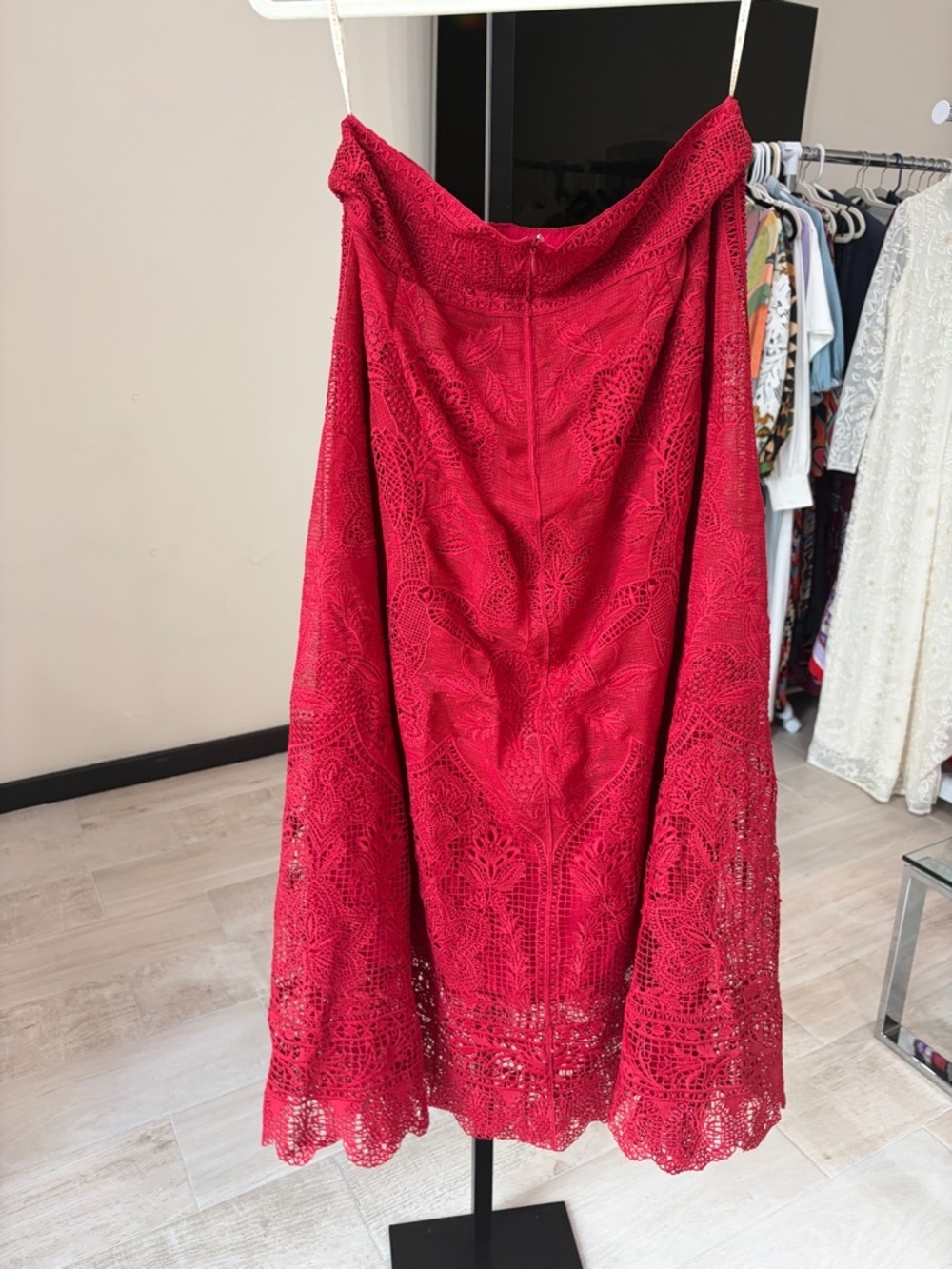 Farm Rio Red Boho Garden Guipure Lace Midi-Skirt - Picture 15 of 15